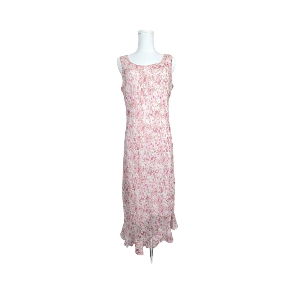 Believe Pink Floral Fairy Maxi Dress Ruffle Hem 12 Cottagecore Vintage Y2K 2000s